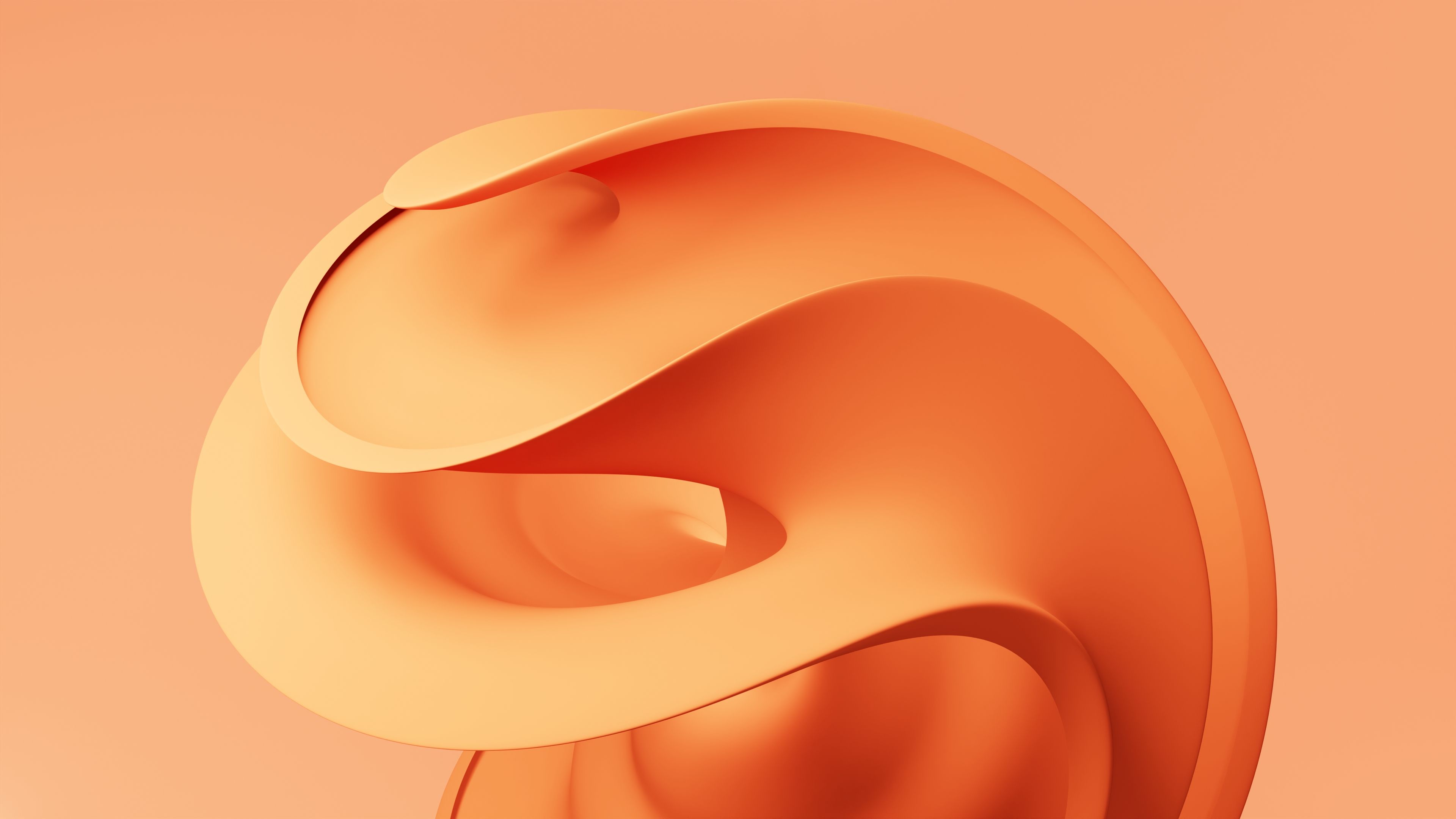 Flowing orange abstract form curling across a soft gradient.